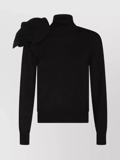 Moschino Black Turtleneck Sweater With Flower Detail In Black
