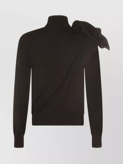 Moschino Black Turtleneck Sweater With Flower Detail In Black