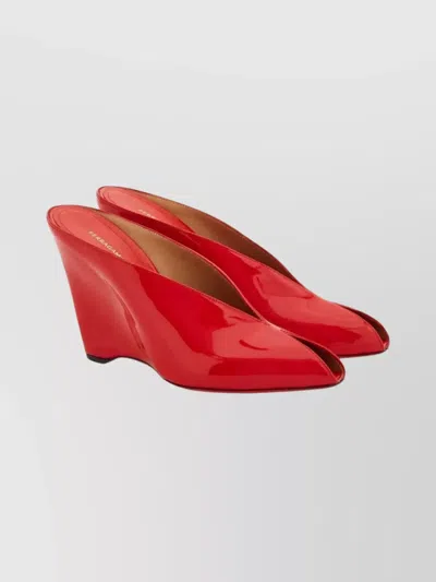 Ferragamo Alicia Patent Leather Peep-toe Wedge Mules In Red