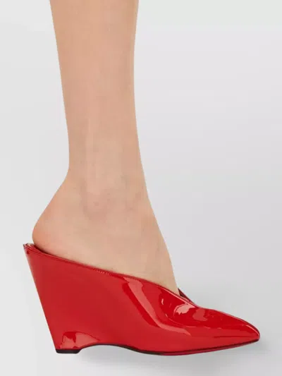 Ferragamo Alicia Patent Leather Peep-toe Wedge Mules In Red