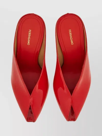 Ferragamo Alicia Patent Leather Peep-toe Wedge Mules In Red