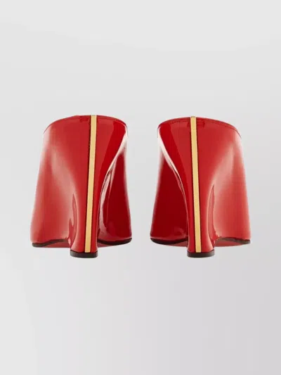 Ferragamo Alicia Patent Leather Peep-toe Wedge Mules In Red