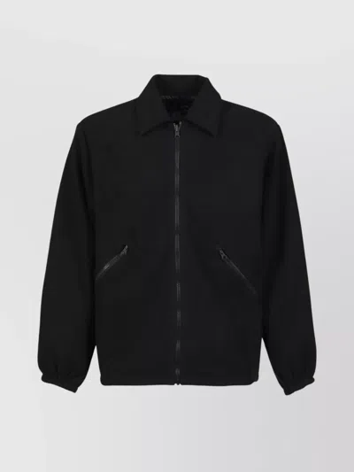 Gr10k Minimalistic Black Jacket With Zip Fastening And Turn-down Collar In Black