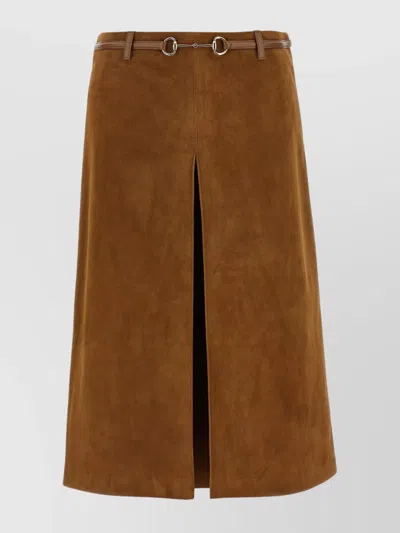 Gucci Suede Skirt Horsebit Detail In Brown