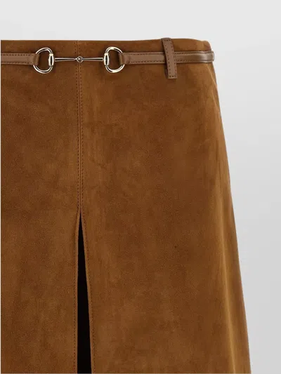 Gucci Suede Skirt Horsebit Detail In Brown