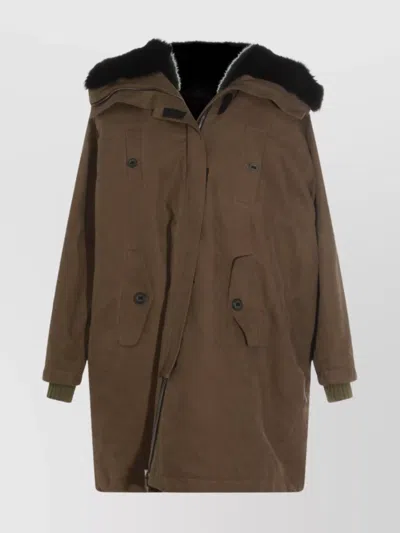 Dolce & Gabbana Hooded Jacket With Button Accents And Pockets In Brown