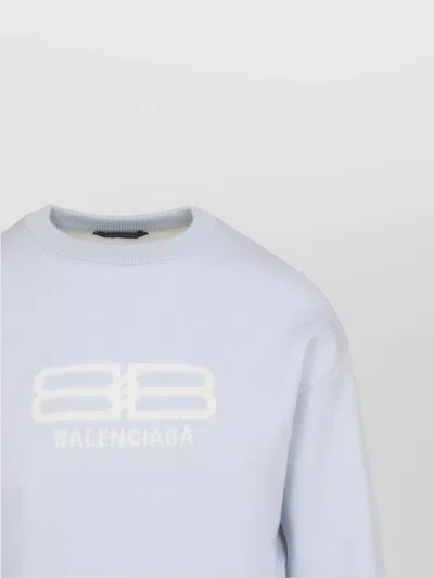 Balenciaga Logo-jacquard Cropped Sweater In Wool Blend In White