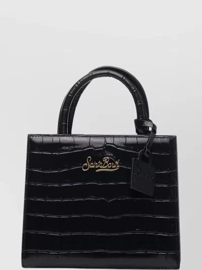 Mc2 Saint Barth Crocodile Texture Shoulder Bag Top Handle In Black