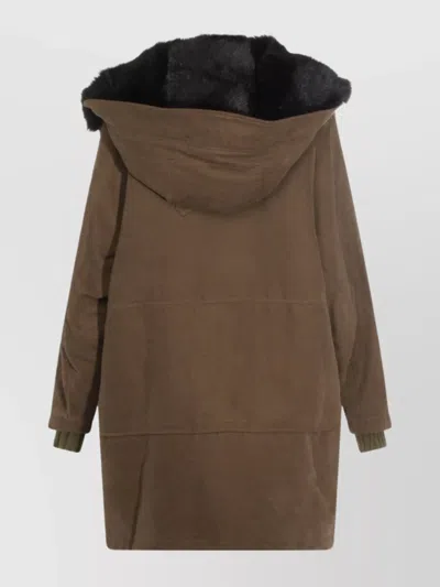 Dolce & Gabbana Hooded Jacket With Button Accents And Pockets In Brown