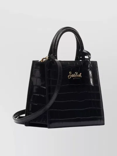 Mc2 Saint Barth Crocodile Texture Shoulder Bag Top Handle In Black