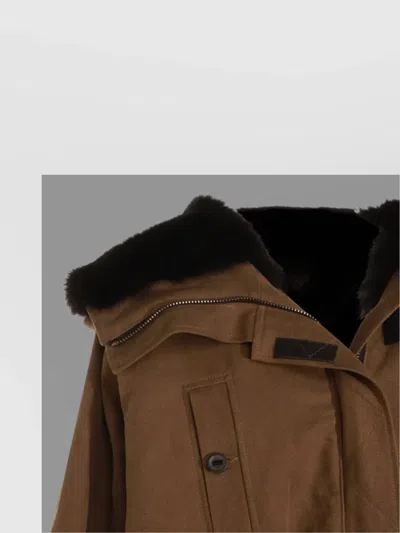 Dolce & Gabbana Hooded Jacket With Button Accents And Pockets In Brown