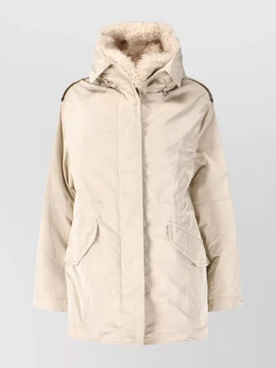 Ermanno Scervino Short Creamy Beige Shearling-lined Jacket With Epaulets In Neutral