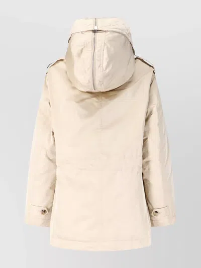 Ermanno Scervino Short Creamy Beige Shearling-lined Jacket With Epaulets In Neutral