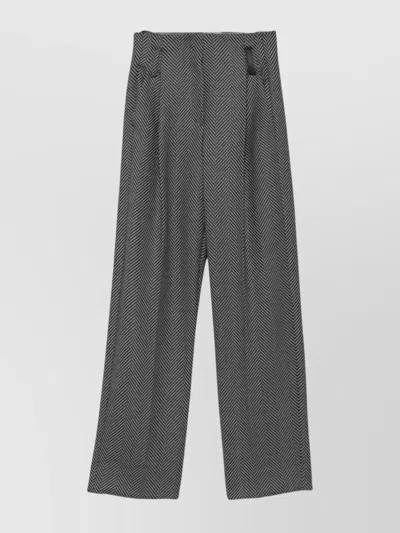 Forte Forte Highrise Trousers In Wool With Chevron Patterning In Blue