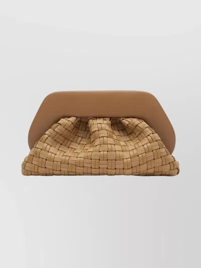 Themoirè Tia Clutch Bag In Biscuit With Woven Suede Motif And Shoulder Strap In Nude