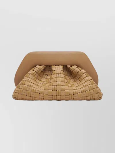 Themoirè Tia Clutch Bag In Biscuit With Woven Suede Motif And Shoulder Strap In Nude