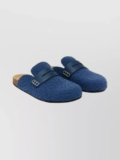 Jw Anderson Textured Round Toe Flat Sole Loafers In Blue