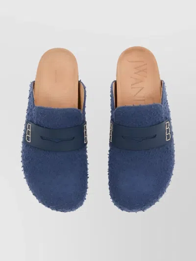 Jw Anderson Textured Round Toe Flat Sole Loafers In Blue