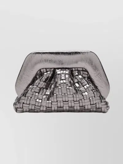 Themoirè Braided Metallic Structured Clutch Bag In Silver