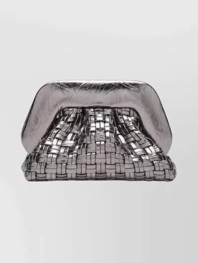 Themoirè Braided Metallic Structured Clutch Bag In Silver
