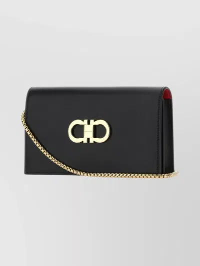 Ferragamo Black Leather Gancini Shoulder Bag