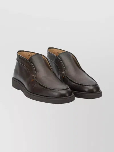 Santoni Ankle Boots With Round Toe And Rubber Sole In Brown