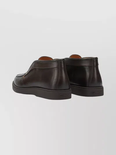 Santoni Ankle Boots With Round Toe And Rubber Sole In Brown