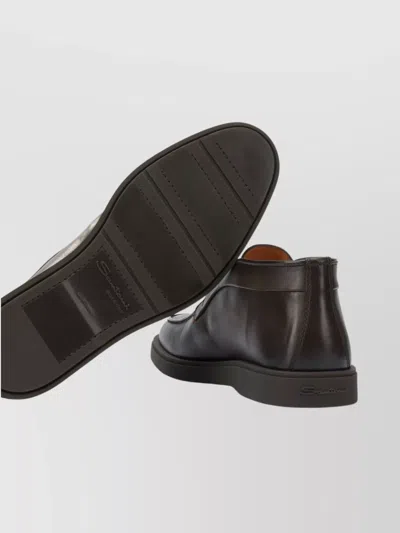 Santoni Ankle Boots With Round Toe And Rubber Sole In Brown