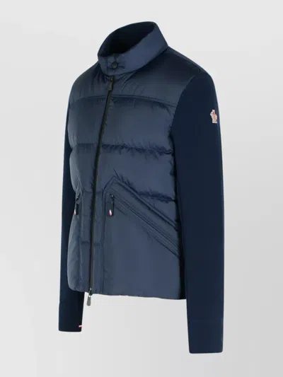 Moncler Grenoble Quilted Zip Up Cardigan In Navy Blu In Blue