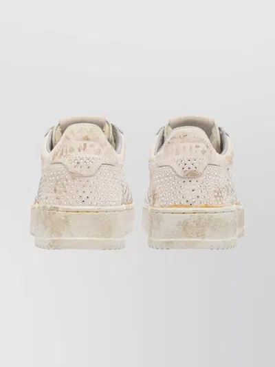 Autry Medalist Low Sneakers In Worn-out Effect Suede With Rhinestones In Neutral