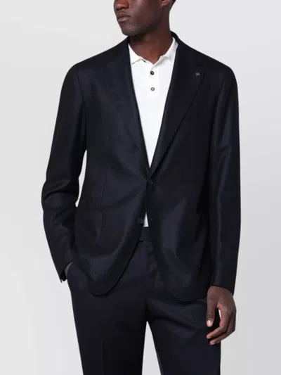 Tagliatore Navy Blue Single-breasted Wool And Cashmere Jacket In Black