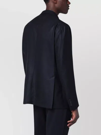 Tagliatore Navy Blue Single-breasted Wool And Cashmere Jacket In Black