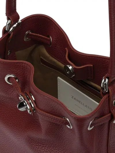 Zanellato Textured Leather Shoulder Bags With Adjustable Strap In Burgundy