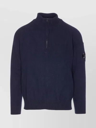 C.p. Company High Neck Knitwear With Arm Patch Detail In Blue