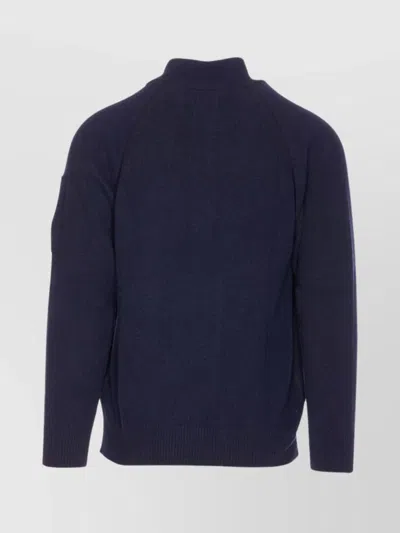 C.p. Company High Neck Knitwear With Arm Patch Detail In Blue