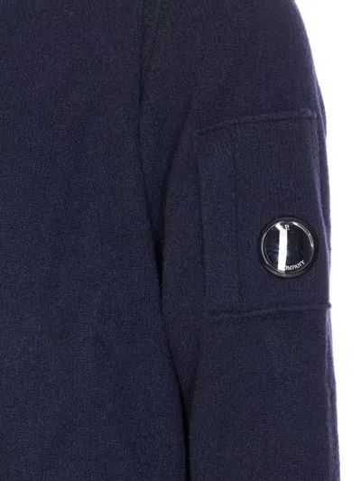 C.p. Company High Neck Knitwear With Arm Patch Detail In Blue