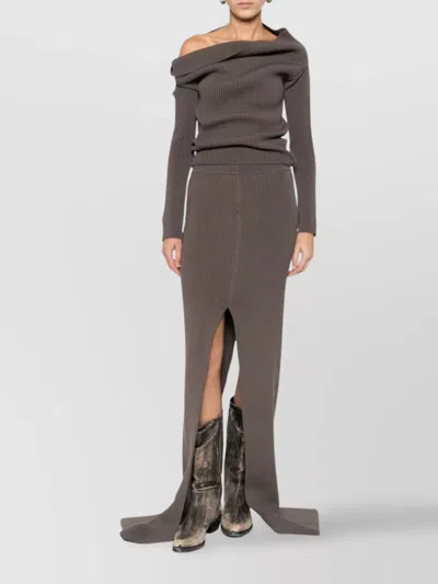 Rick Owens Off-the-shoulder Knitwear Front Slit In Brown