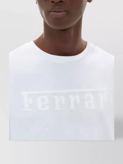 Ferrari Logo Print Lightweight Cotton T-shirt In White