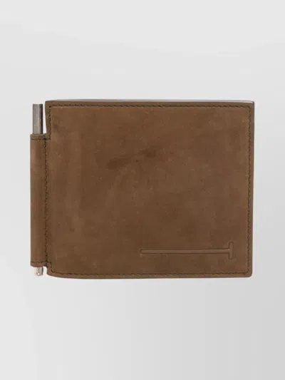 Tom Ford Nubuck Long Wallet Metal Clip In Brown