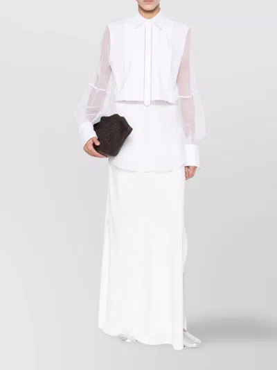 Brunello Cucinelli Longline Top With Sheer Sleeves And Curved Hem In White