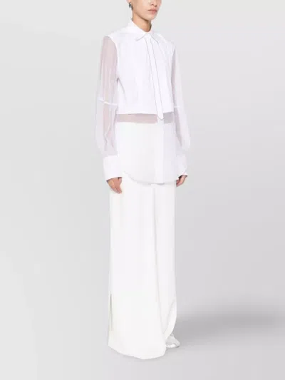 Brunello Cucinelli Longline Top With Sheer Sleeves And Curved Hem In White