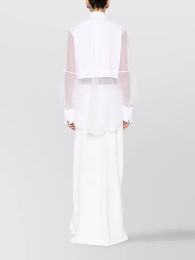 Brunello Cucinelli Longline Top With Sheer Sleeves And Curved Hem In White