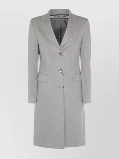 Tagliatore Longline Coat With Button Cuffs And Pockets In Neutral