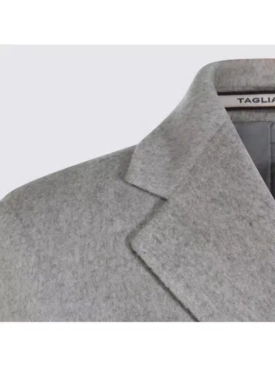 Tagliatore Longline Coat With Button Cuffs And Pockets In Neutral