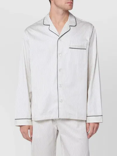 Tekla Brown And White Striped Pyjama Shirt In White