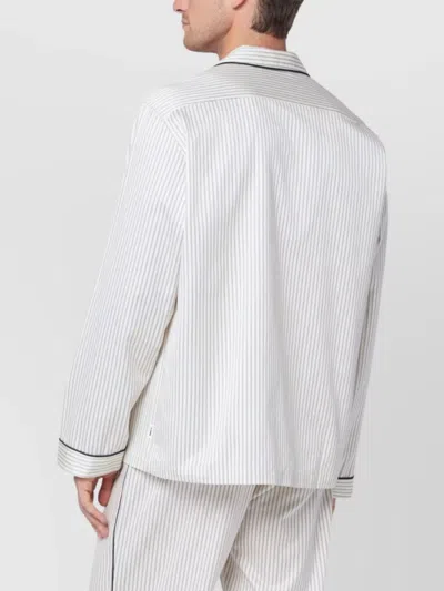 Tekla Brown And White Striped Pyjama Shirt In White