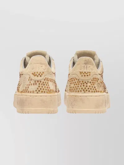Autry Medalist Low Sneakers In Bronze Suede With Crystal Micro Rhinestones In Neutral
