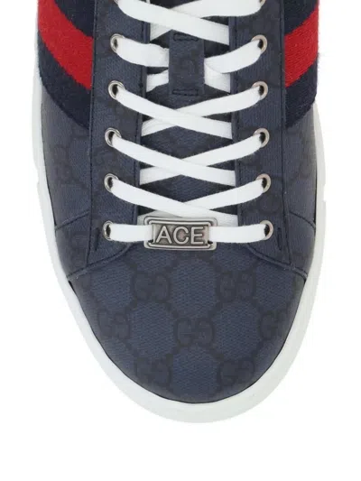 Gucci Ace Style Sneakers With Signature Web Detailing In Blue