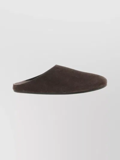 The Row Hudson Suede Leather Slide Sandal In Brown