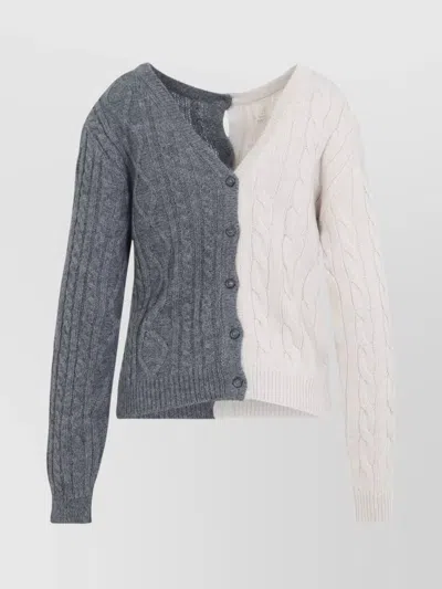 Moschino Cable Knit Color Block Long Sleeve Sweater In Gray